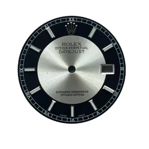 Genuine ROLEX Datejust dial Reference 16008 silver and black diameter 28 mm.