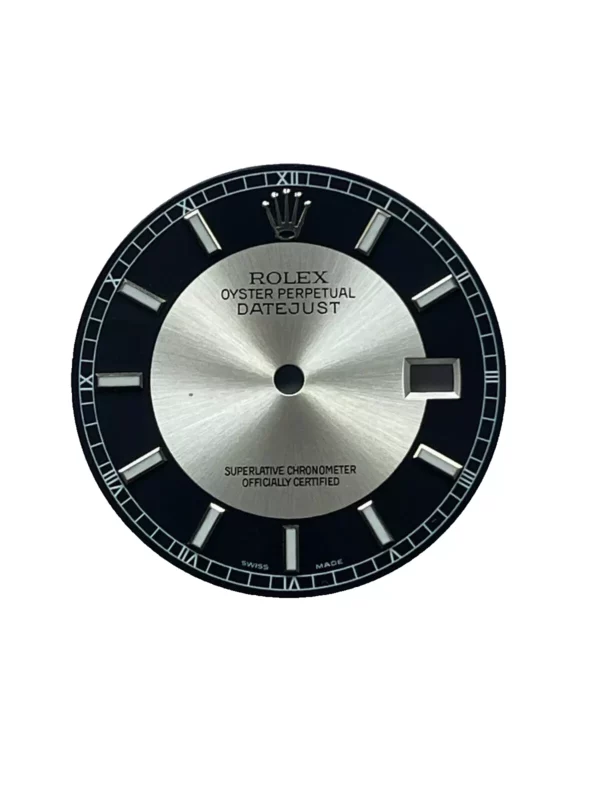 Genuine ROLEX Datejust dial Reference 16008 silver and black diameter 28 mm.